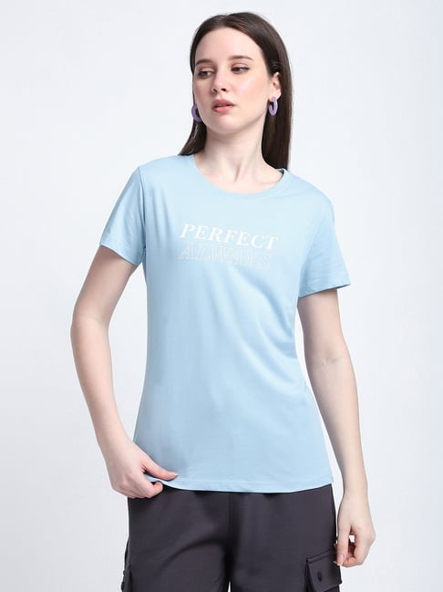 R&B Light Blue Cotton Printed T-shirt-picture-25
