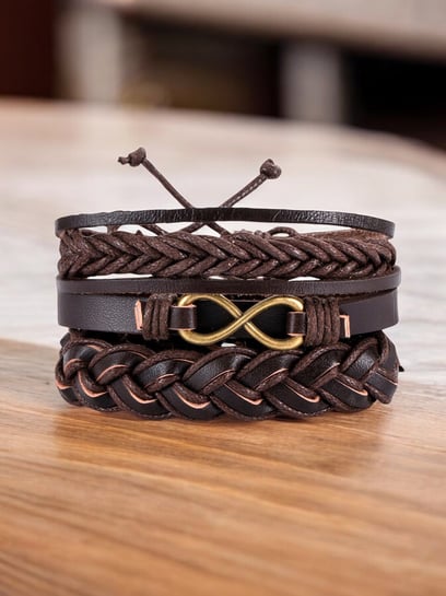 Buy OOMPH Combo of 3 Brown Braided Leather Beads Multi Layer