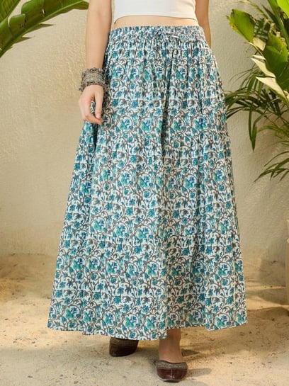 Inweave Blue Elastic Floral Skirt