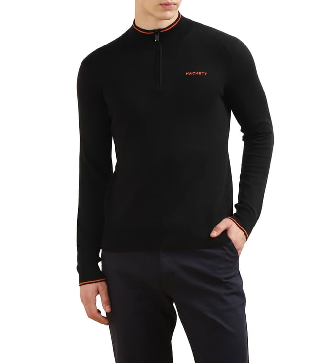 Hackett London Black Regular Fit Solid Sweater