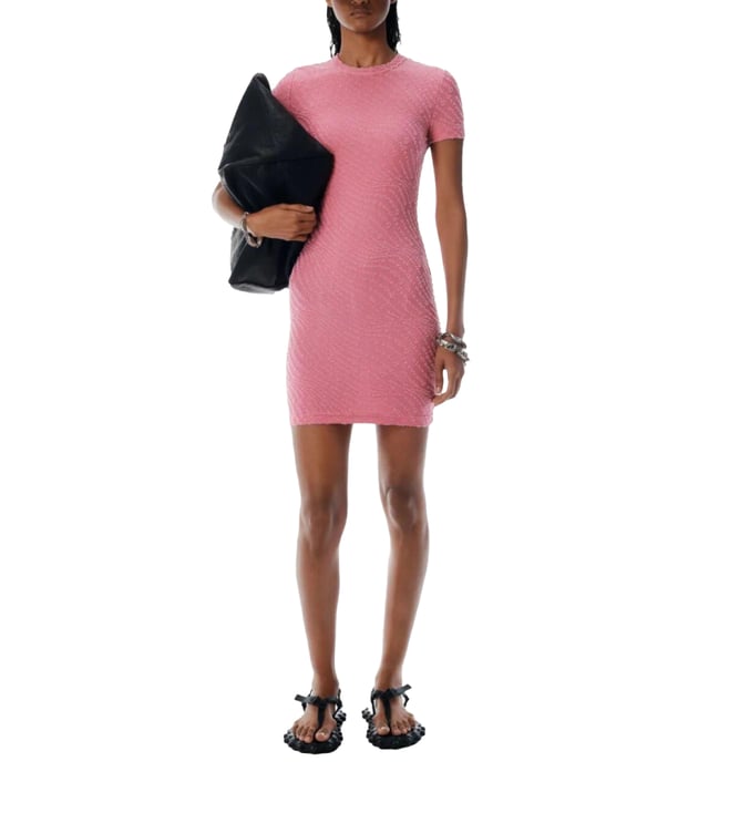 Alexander Wang Pink Logo Jacquard Shrunken Mini Graphic Dress