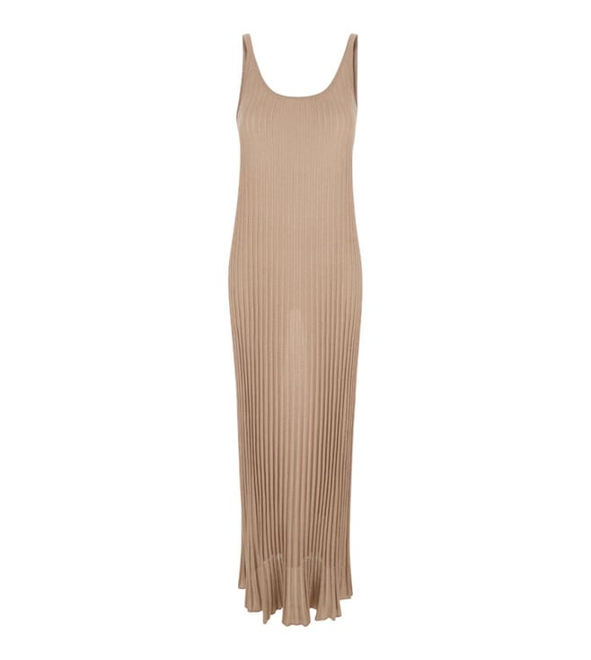 MAX MARA Beige Ribbed Striped Regular Fit Dress