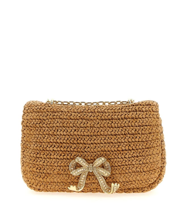 Self Portrait Natural Raffia Bow Charm Shoulder Bag Self Portrait Natural Raffia Bow Charm Shoulder Bag