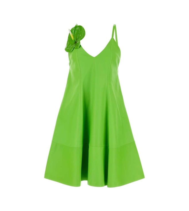 LOEWE Green Anthurium Paneled Leather Mini Dress