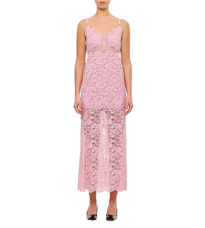 paco rabanne pink dress Rabanne Off The Shoulder Lace Maxi Dress in Pink