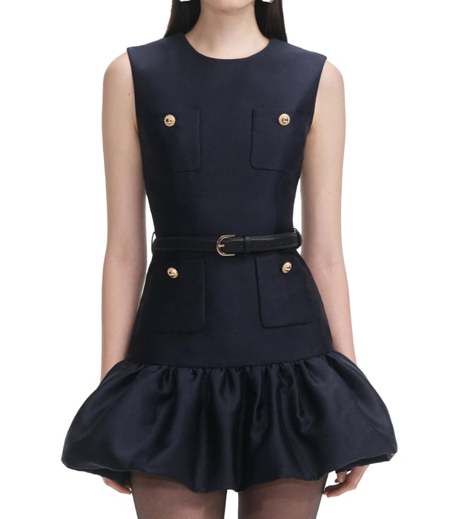Self-Portrait Navy Blue Taffeta Mini Slim Fit Dress