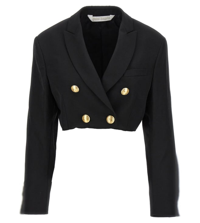 Palm Angels Black Double-Breasted Cropped Blazer