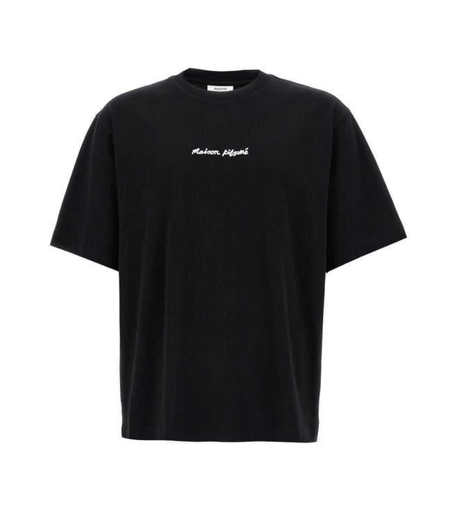 Tシャツ・カットソー MAISON KITSUNE Logo embroidery t-shirt Black Maison Kitsune Black Logo Embroidery T-Shirt