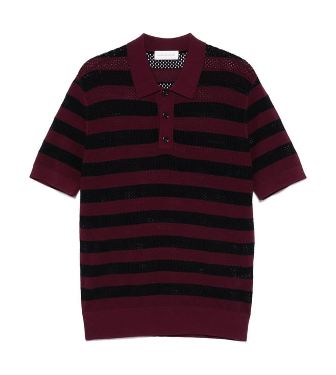 Dries Van Noten Maroon Striped Short Sleeve Polo Shirt