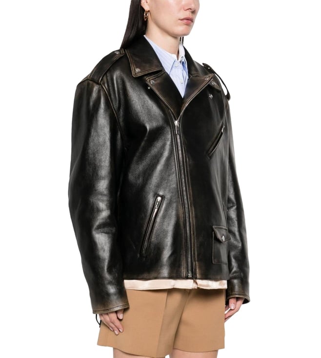 ジャケット・アウター Miu Miu Leather Jacket Logo leather jacket in black - Miu Miu | Mytheresa