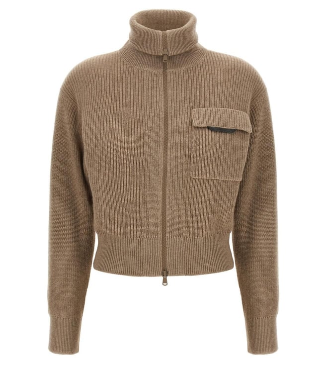 Brunello Cucinelli White Two-Material Shiny Flap Detail