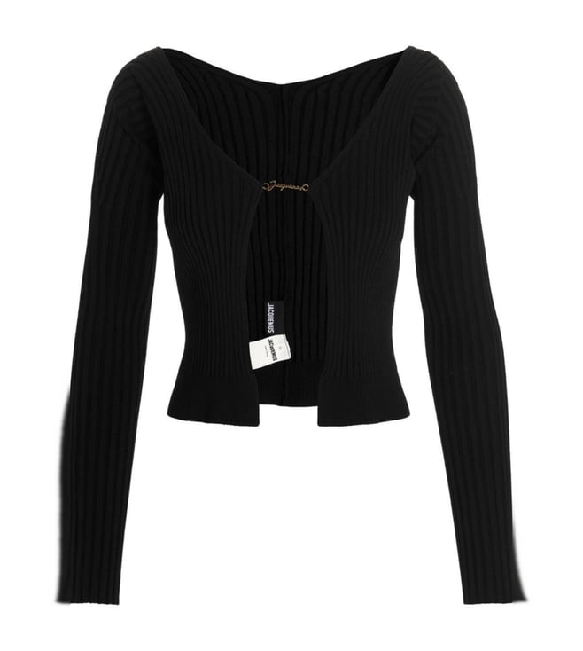 JACQUEMUSリブショート丈トップス(黒)38 Jacquemus Black Le Maille Pralu Longue Woven Design Cardigan