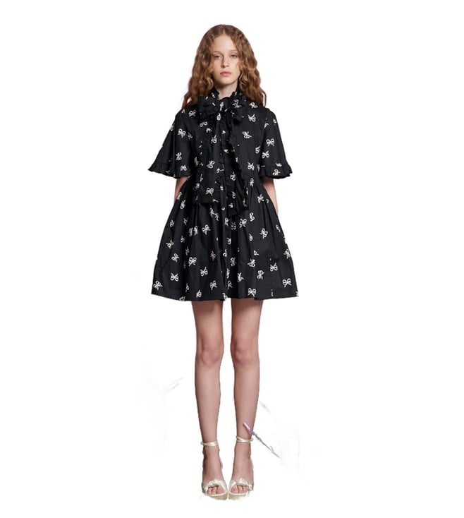 Sister Jane Black Breeze Bow Printed Relaxed Fit Mini Dress