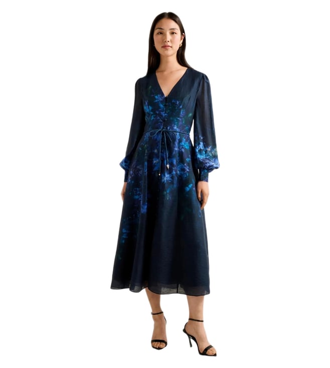 knee length dresses for ladies Adrianna Women's Mock Neck Ruched Maxi Dress - Black Multi