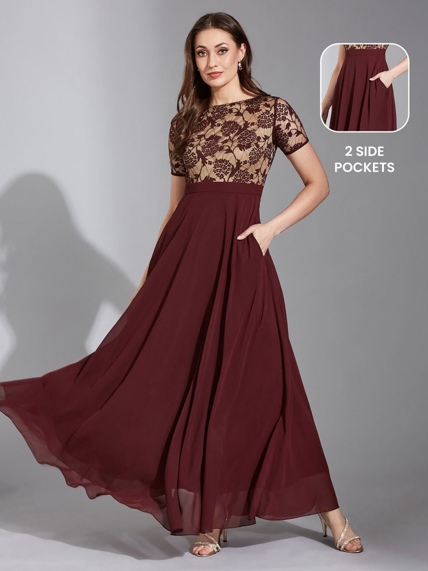 Life With Pockets Wine Lace Maxi Dress