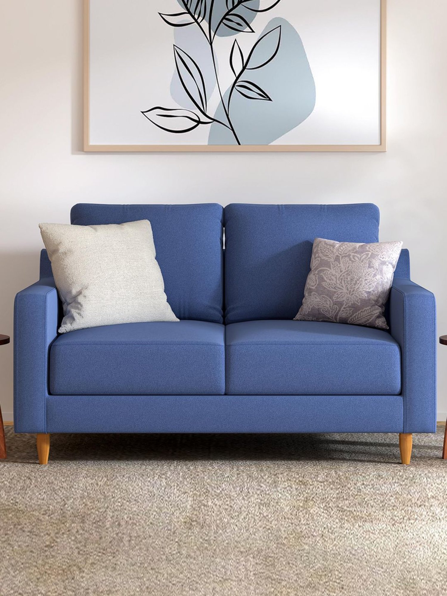 Buy Durian Modern Blue Fabric Velvet Stevens 2 Seater Sofa at Best