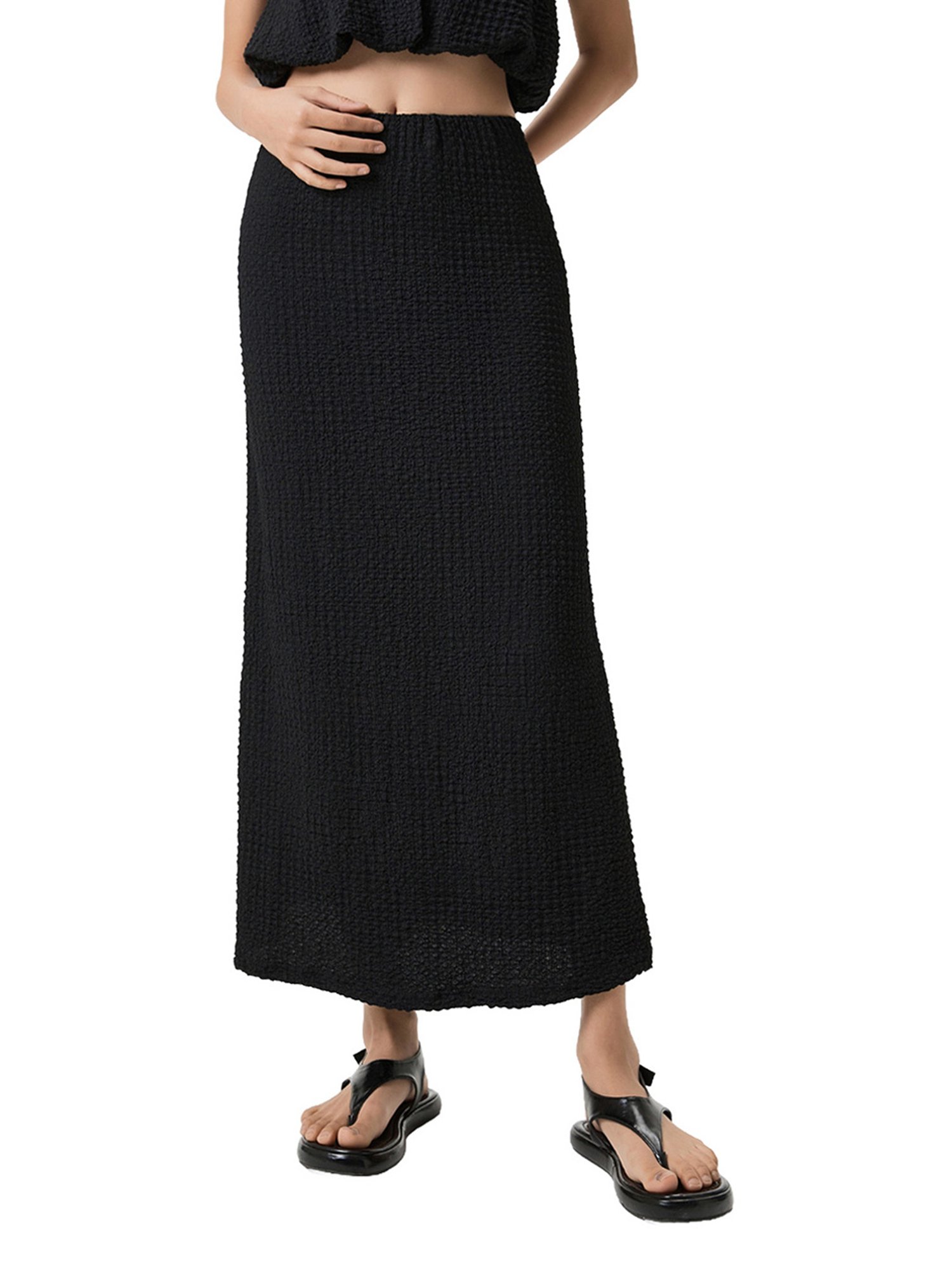 MIXXO Black Wrinkle Long Skirt