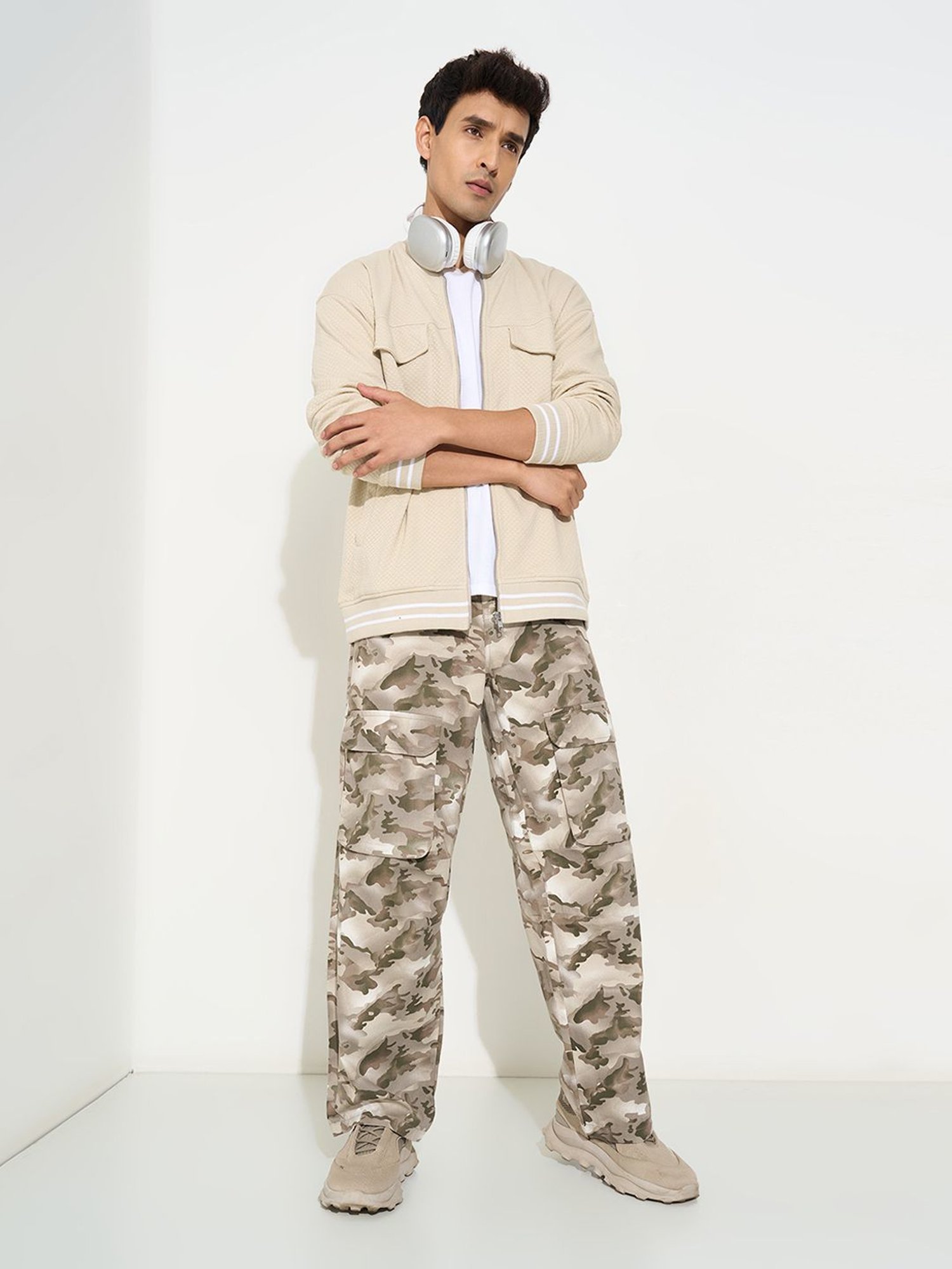 Street 808 By Pantaloons Grey Loose Fit Camouflage Cargos