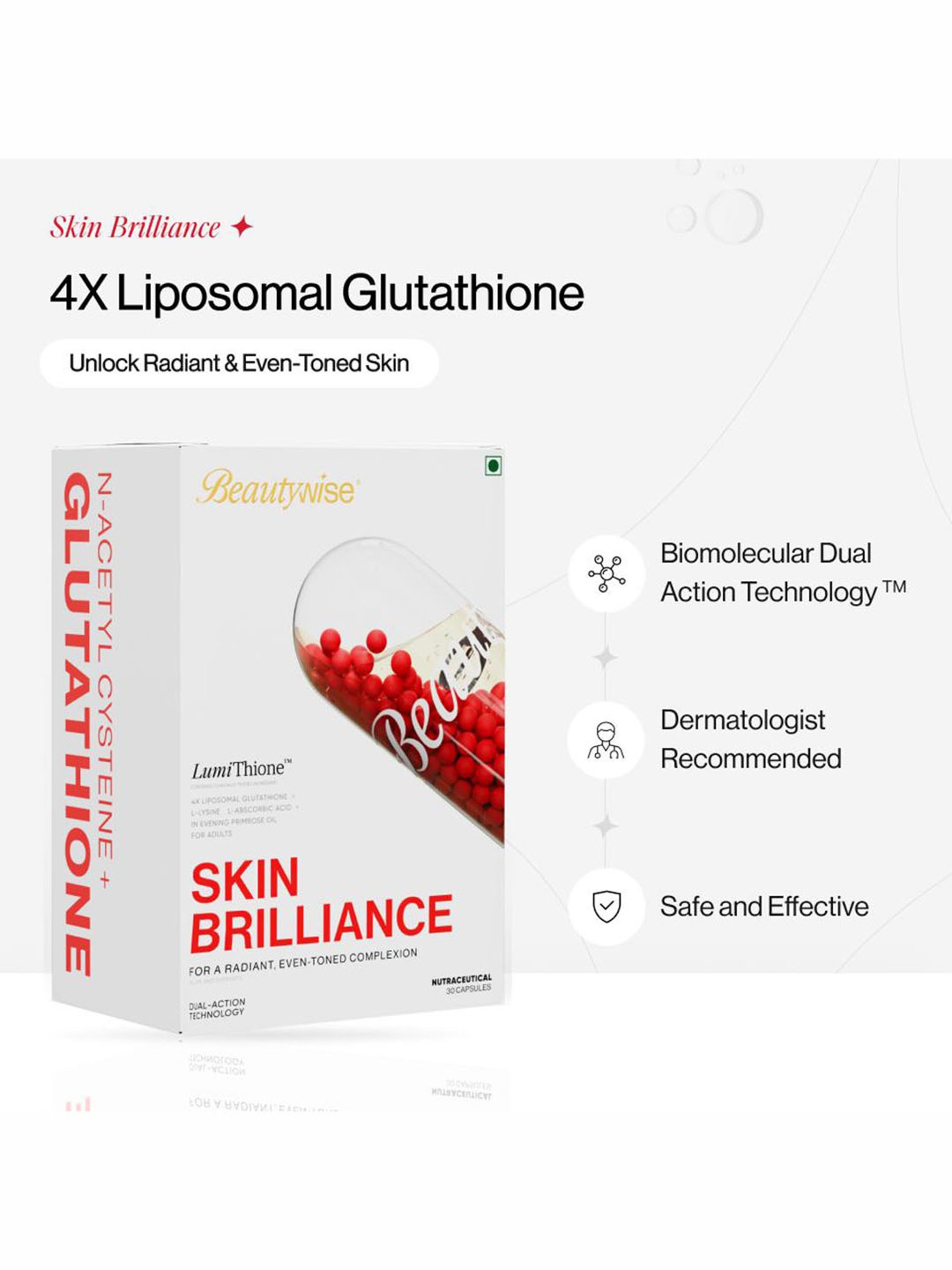Beautywise Dual Action Skin Brilliance 4X Glutathione With Nac 30 Capsules