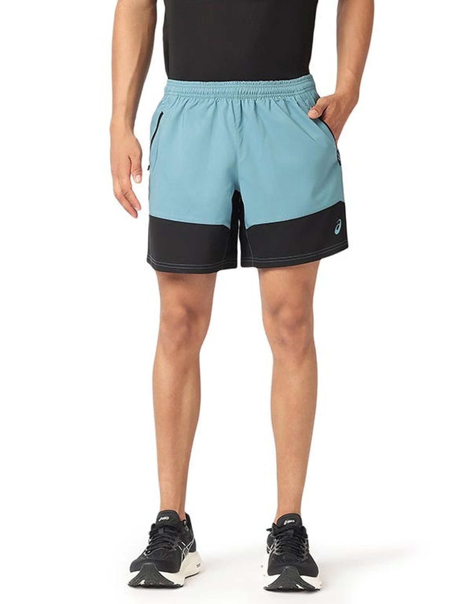 Asics Blue Regular Fit Colour-Block Sports Shorts