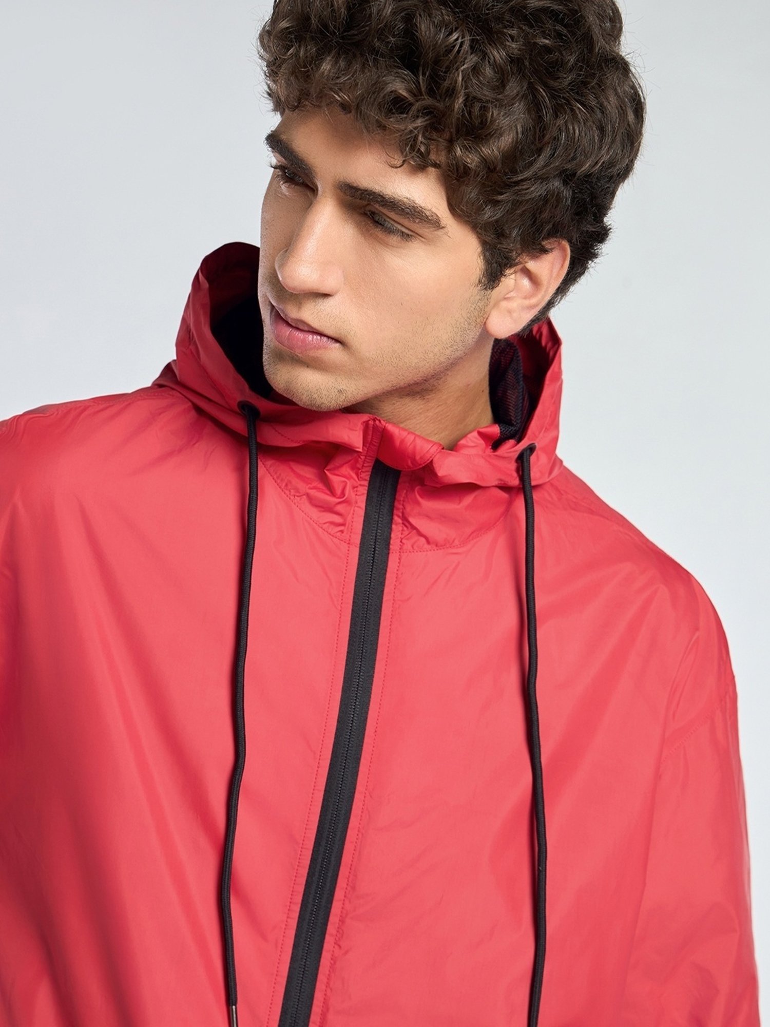 Bewakoof Air 1.0 Men's Red Oversized Hooded Windcheater Jacket