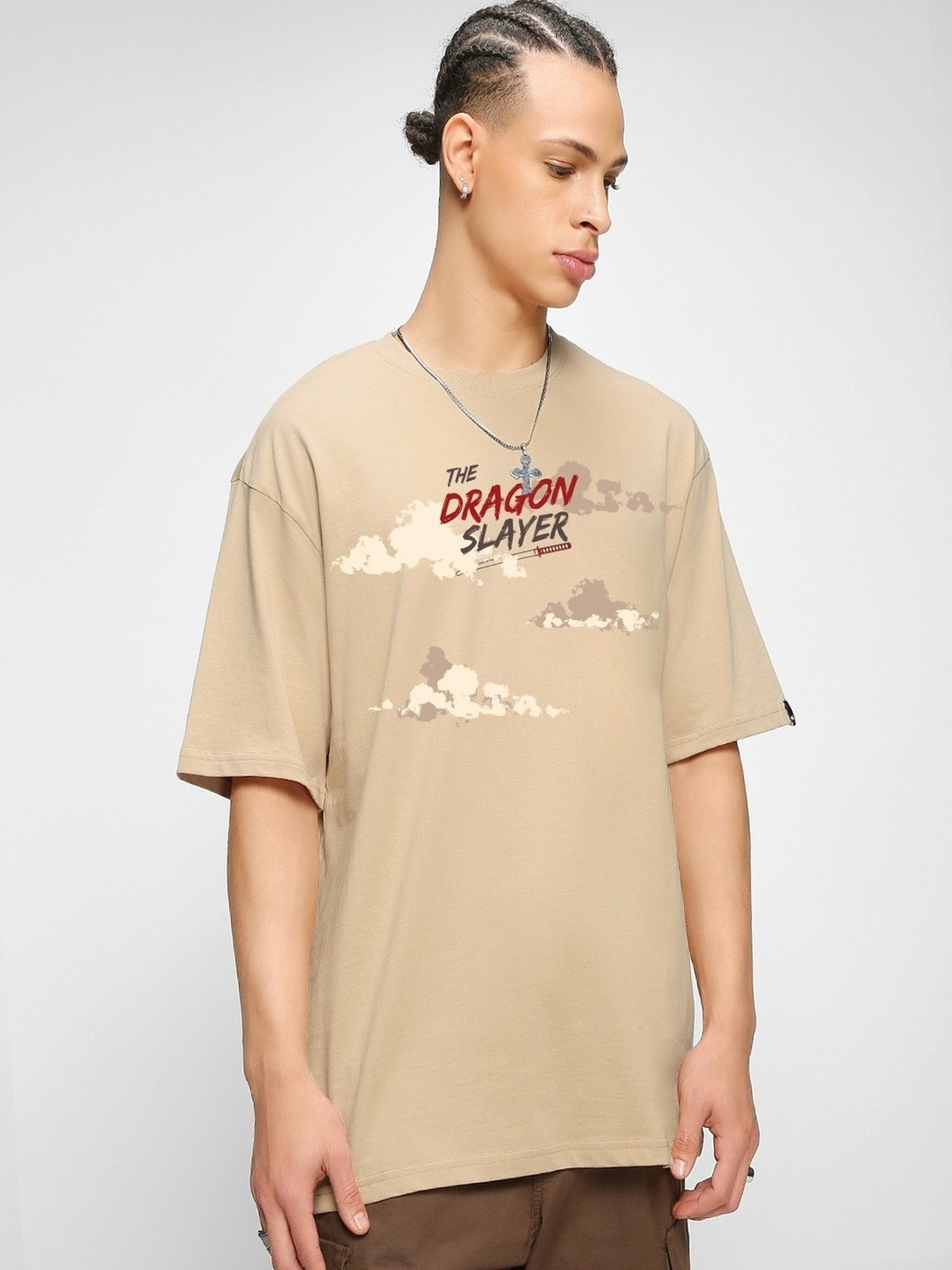 Bewakoof Men's Ginger Root Brown Slayer Graphic Printed Oversized