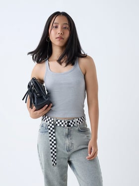 Nuon by Westside Grey Ribbed Cotton-Blend Tank Top