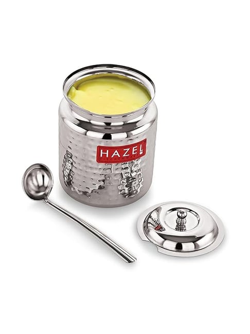 Buy HAZEL Hammered Finish Stainless Steel Ghee Pot (400 ml) - Set