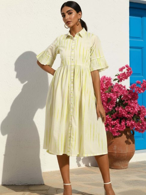 Gerua by Libas Off-White Cotton Striped A-Line Dress-picture-34