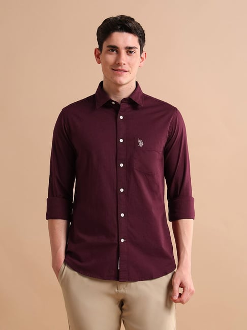 U.S. Polo Assn. Maroon Regular Fit Shirt