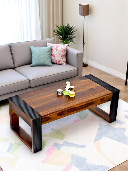 Buy Ikiriya Hudson Solid Brown Wood Coffee Table Teak Finish at