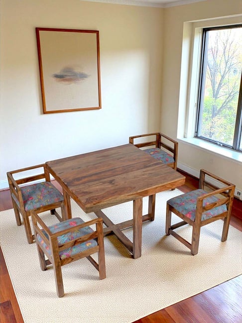 Buy Ikiriya Brown Blue Wood Seater Dining Table Set at Best
