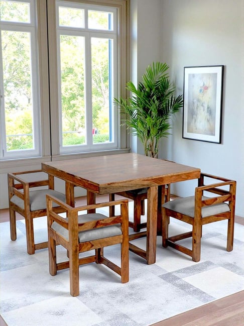 Ikiriya Kingston Solid Brown Wood Seater Dining Table Set Teak Finish