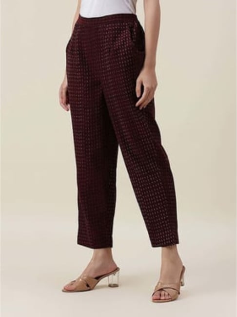 Fabindia Maroon Cotton Ikat Comfort Fit Trouser-picture-22