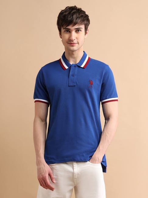 Buy Polo Blue Cotton Regular Fit Polo T-Shirt for Mens