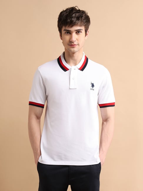 Buy Polo White Cotton Regular Fit Polo T-Shirt for Mens