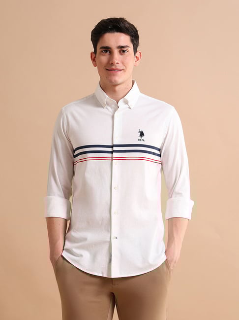 U.S. Polo Assn. White Regular Fit Striped Shirt