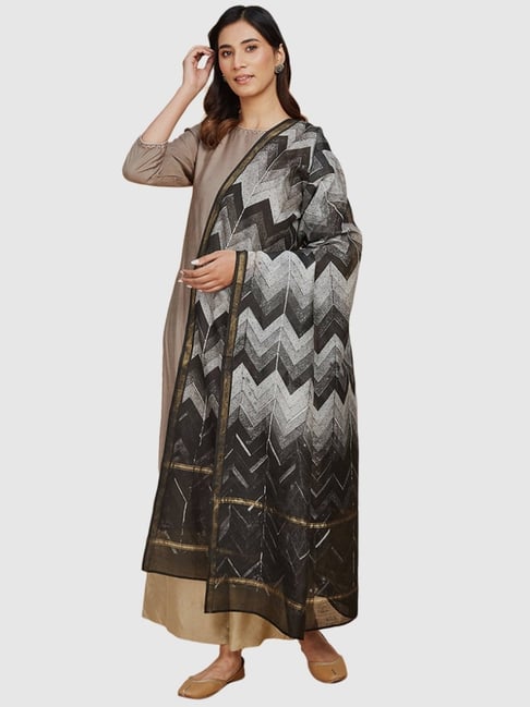 Fabindia Black & Off-White Printed Dupatta-picture-39