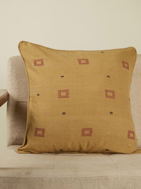 Fabindia Yellow Cotton 66 TC 180 GSM Chattai Cushion Cover-image-30