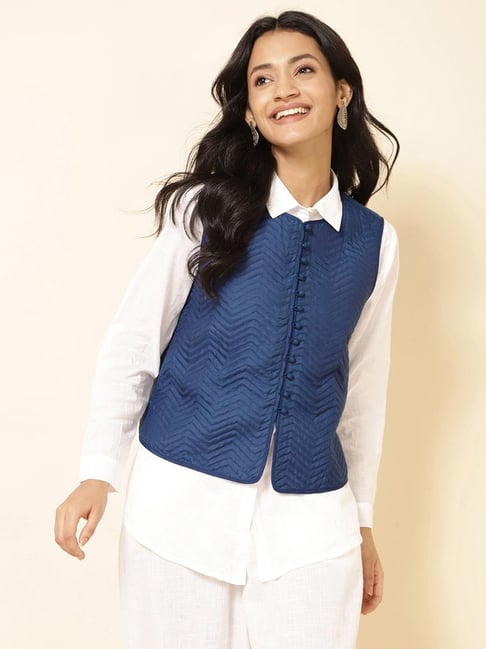 Fabindia Blue Self Pattern Jacket-picture-29
