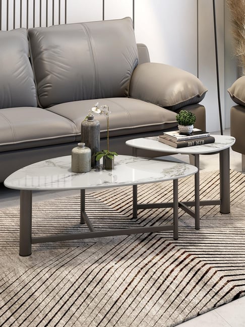 Buy Durian Cindy Graphite White Grey Marble Coffee & Center Table