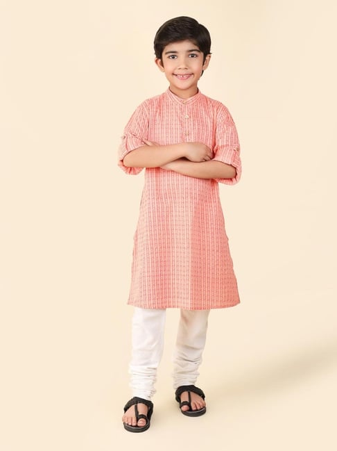 Fabindia Kids Peach Printed Full Sleeves Kurta-picture-14