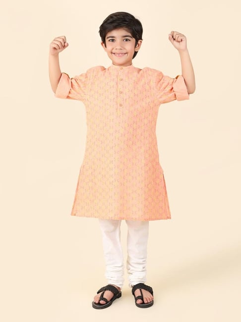Fabindia Kids Peach Printed Full Sleeves Kurta-picture-11