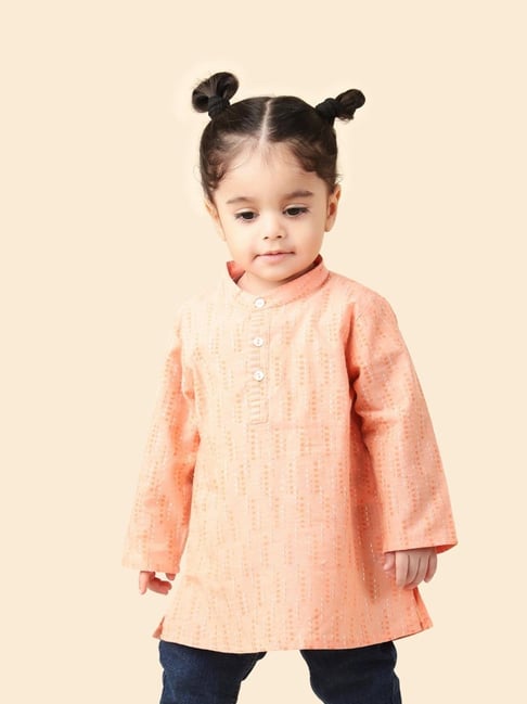 Fabindia Kids Peach Printed Full Sleeves Kurta-picture-13