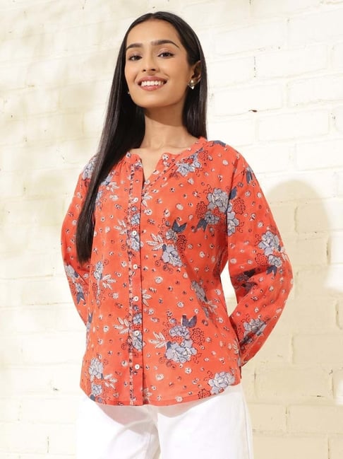 Fabindia Orange Cotton Printed Shirt-picture-21