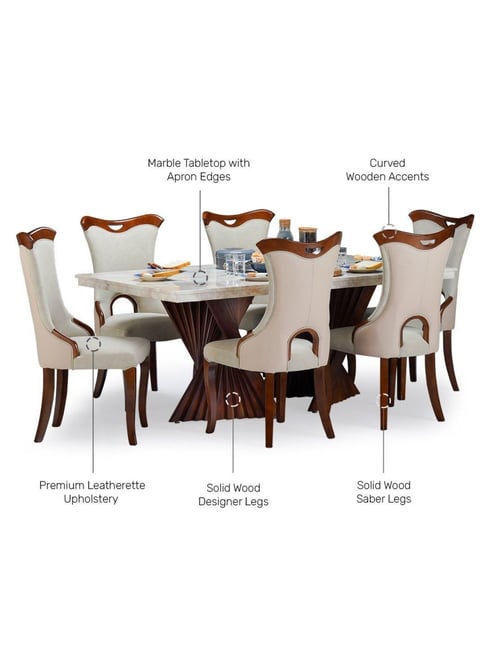 Buy Durian Elanor Tan Beige Composite Marble Seater Dining Set