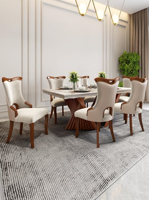 Buy Durian Elanor Tan Beige Composite Marble Seater Dining Set