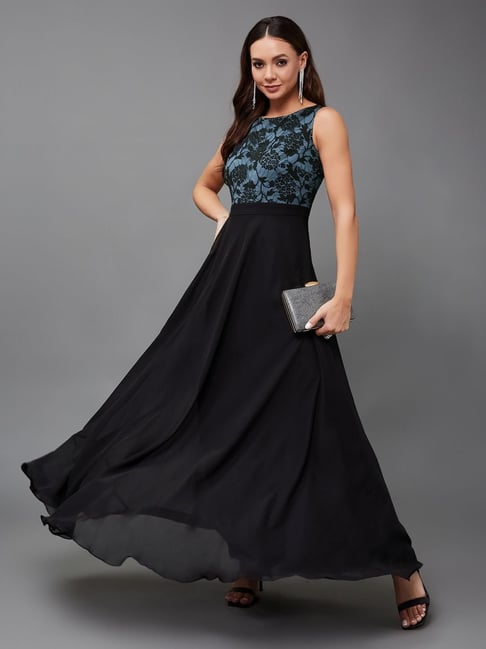 Miss Chase Blue & Black Lace Maxi Dress-picture-13