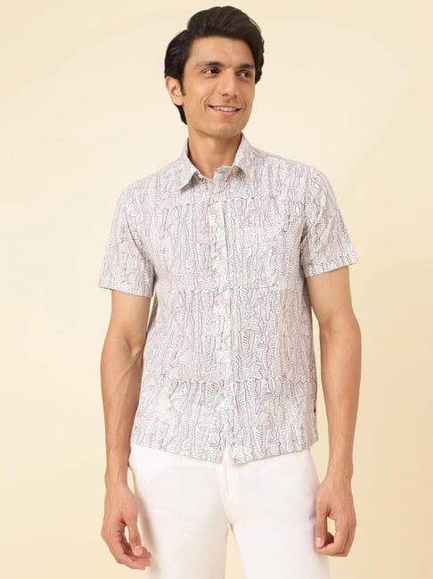 Fabindia White and grey Cotton Straight Fit Printed Casual Shirt-picture-41