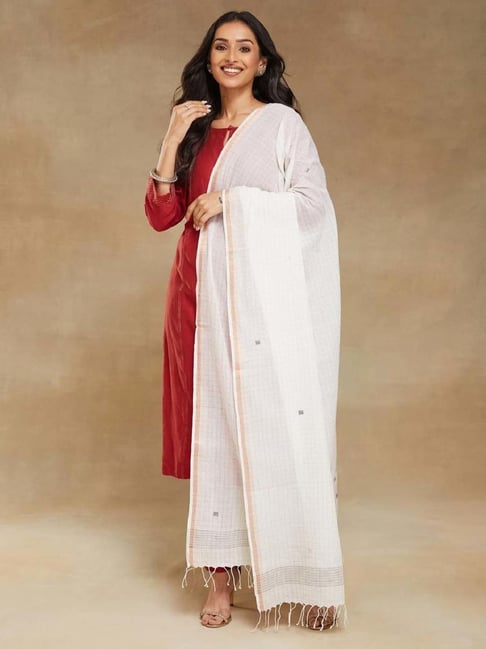Fabindia White Cotton Printed Dupatta-picture-24